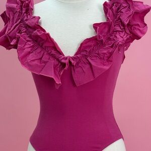 Zara Pink Ruffled Fitted Bodysuit